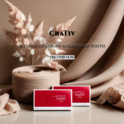 CraTiv anti-wrinkle cream displayed in elegant packaging on a clean surface, emphasizing its smooth, lightweight formula for radiant, youthful skin