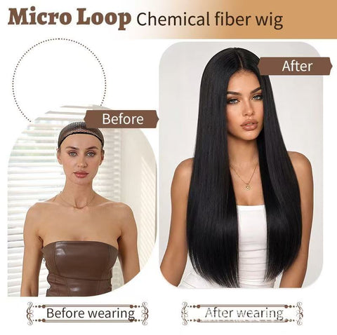 European and American high-temperature resistant, moldable, small-capacity front lace, center-parted long straight hair, soft and smooth daily realistic women's wig