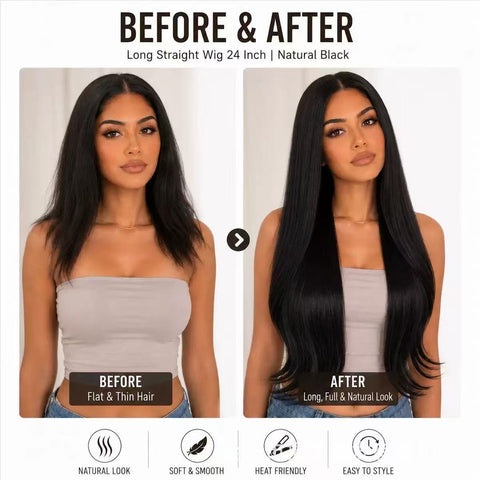 Best-selling high-temperature silk multi-form small front lace parting long straight hair women's soft and smooth synthetic hair wig