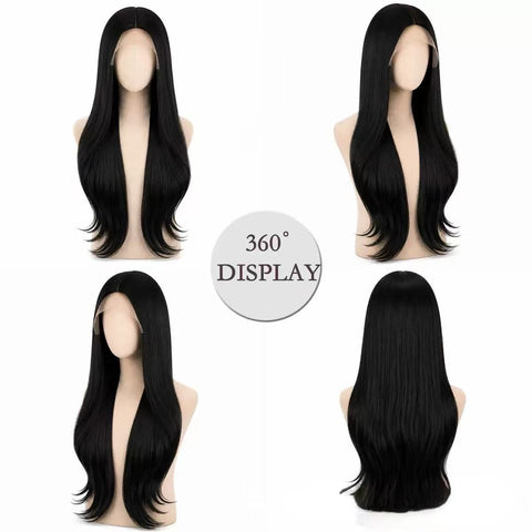 Best-selling high-temperature silk multi-form small front lace parting long straight hair women's soft and smooth synthetic hair wig