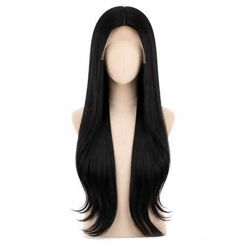 Best-selling high-temperature silk multi-form small front lace parting long straight hair women's soft and smooth synthetic hair wig