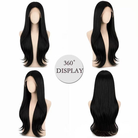Best-selling high-temperature silk multi-form small front lace parting long straight hair women's soft and smooth synthetic hair wig