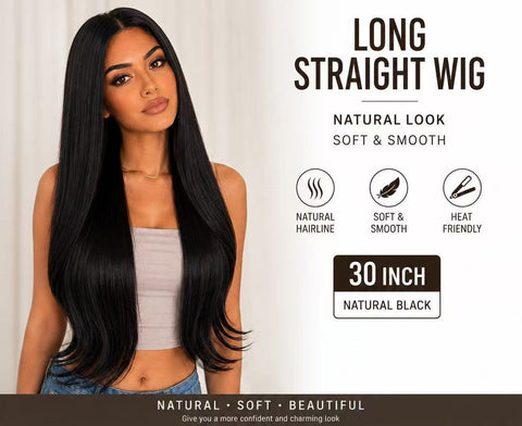 Best-selling high-temperature silk multi-form small front lace parting long straight hair women's soft and smooth synthetic hair wig