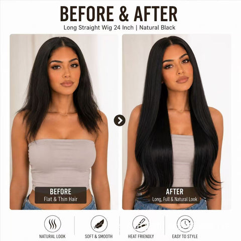 Best-selling high-temperature silk multi-form small front lace parting long straight hair women's soft and smooth synthetic hair wig
