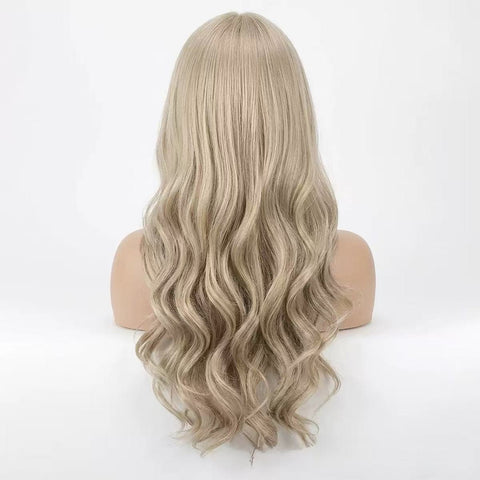 Wind Platinum Golden Long Curly Hair Heat-resistant High-temperature Threaded Side Parting Full Head Cover Daily Women's Golden Wig