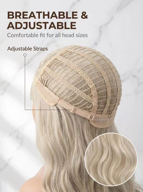 Wind Platinum Golden Long Curly Hair Heat-resistant High-temperature Threaded Side Parting Full Head Cover Daily Women's Golden Wig