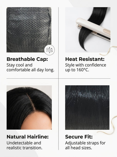 Lady's black bob hairstyle with straight hair, 14-inch short hair, center part, high temperature threaded net, customizable cross-border wig
