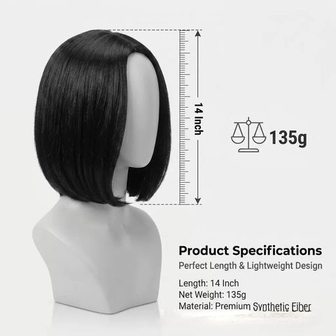 Lady's black bob hairstyle with straight hair, 14-inch short hair, center part, high temperature threaded net, customizable cross-border wig